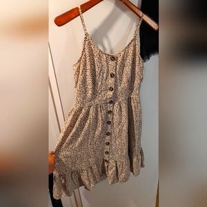 Japna Tan Cheetah A-line Knee Length Button Smocked Back Ruffle Hem Dress Medium